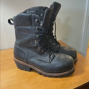 Wolverine Black Leather Work Boots with steel toe. Size 8.5